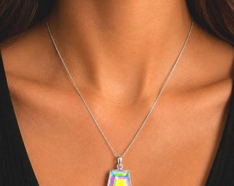 Pendentif doublet en argent sterling 925 avec opale aurore, bijoux en pierres précieuses bleues à facettes