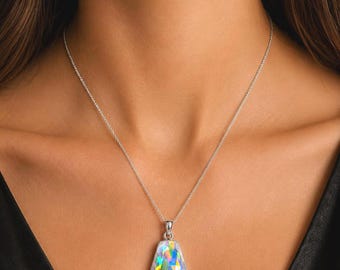 Pendentif doublet en argent sterling 925 avec opale aurore, bijoux en pierres précieuses bleues à facettes