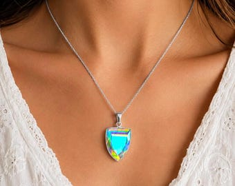 Sterling Silver Aurora Opal Pendant: Faceted Blue Gemstone Jewelry (24.00 Ct)