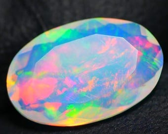 2.40 CRT Natural Ethiopian Opal cut stone, Faceted cut Opal, Pin-Fire Opal, Welo fire opal, ring size opal, multi-fire Opal (13X9X4mm)