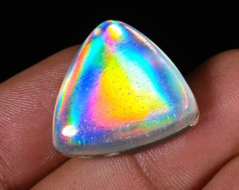 Triangle Aurora Opal Doublet Cabochon, Synthetic Gemstone (22X22X6mm, 20.70CRT)