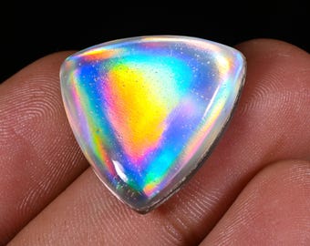 Triangle Aurora Opal Doublet Cabochon, Synthetic Gemstone (22x22x6mm, 21.35CRT)