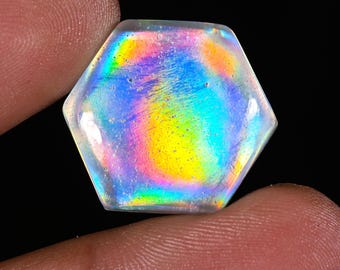 20.10CRT Synthetic Doublet white Aurora Opal Size - 21X6mm. Aurora Doublet Opal Gemstone Designer Fancy Shape Cabochon For Making Jewelry.