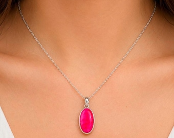 925 Sterling Silver Ruby Pendant, Oval Cabochon Gemstone Jewelry (27.90 Ct)
