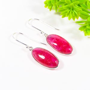 Pendientes de plata de ley 925 con cabujón de rubí calentado de 20,85 quilates, pendientes de piedras preciosas, joyería artesanal, regalo de Navidad.
