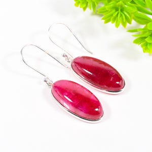 Pendientes de plata de ley 925 con cabujón de rubí calentado de 36,25 ct. Joyas con piedras preciosas. Joyas hechas a mano. Ideales para regalar en Navidad.