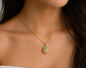 Pendentif en or 925 de 6,35 carats fait main en opale d'Éthiopie naturelle, bijoux à facettes, pendentif en pierres précieuses, bijoux faits main, pendentif