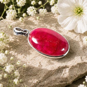 925 Silber Oval Rubin Cabochon Anhänger (23.80 Ct) - Handgemachter Edelstein Schmuck