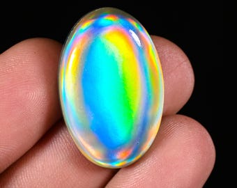 34.70CRT Synthetic Doublet white Aurora Opal Size - 31X20X7mm. Aurora Doublet Opal Gemstone Designer Oval Shape Cabochon For Making Jewelry.