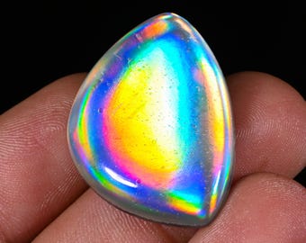 Aurora Opal Doublet Cabochon – White Synthetic Gemstone, 31x23mm