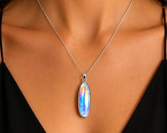 Pendentif doublet en argent sterling 925 avec opale aurore, bijoux en pierres précieuses bleues à facettes