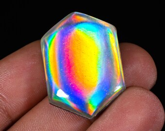 35.65CRT Synthetic Doublet white Aurora Opal Size - 33X22X6mm. Aurora Doublet Opal Gemstone Designer Fancy Shape Cabochon For Making Jewelry