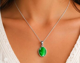 Pendentif en argent sterling avec pierres précieuses Monolisa, ovale vert (17,4 carats)