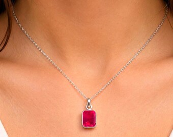 Pendentif en argent sterling 925 à facettes en verre rubis, bijoux faits main