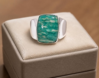 Handmade Green Copper Turquoise Ring, Solid 925 Sterling Silver Statement Ring