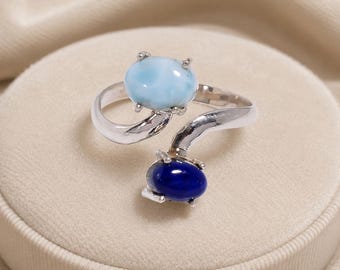 925 Sterling Silver Larimar Gemstone Ring for Women | Handmade Statement Ring