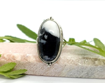 White Buffalo Turquoise Oval  Ring: Wide Band Sterling Silver  Gemstone handmade ring,