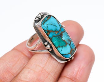 Turquoise Gemstone Ring, Sterling Silver   Handmade Ring