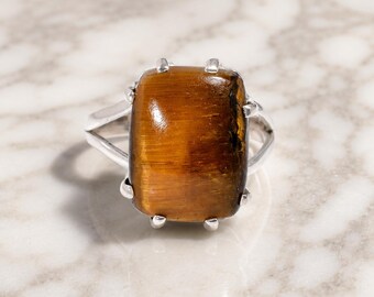925 Sterling Silver Tiger Eye Gemstone Ring for Women | Handmade Statement Ring