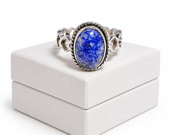 925 Sterling Silver Blue Lapis Gemstone Ring for Women | Handmade Statement Ring