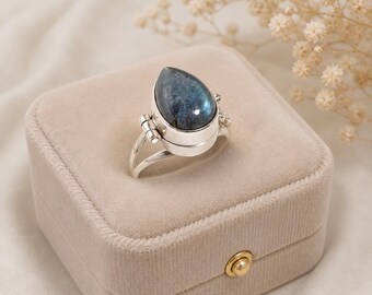 925 Sterling Silver Blue Labradorite Gemstone Ring for Women | Handmade Statement Ring