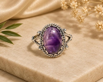 925 Sterling Silver amethyst Stone Gemstone Ring for Women | Handmade Statement Ring
