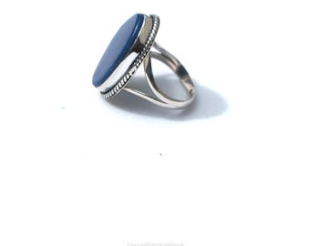 Handgemaakte lapis lazuli-ring, sterlingzilveren statementring