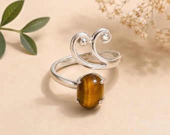 925 Sterling Silver Tiger Eye Gemstone Ring for Women | Handmade Statement Ring
