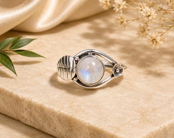 925 Sterling Silver Moon  Stone Gemstone Ring for Women | Handmade Statement Ring