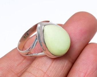 Handmade Lemon Chrysoprase Ring, 925 Sterling Silver  Gemstone Ring