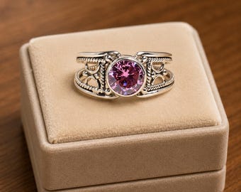 Handmade American Diamond  Ring, Solid 925 Sterling Silver Statement Ring