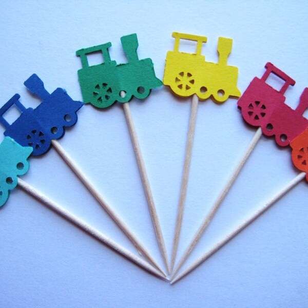 24 Trains Party Picks - Cupcake Toppers - Toothpicks - Food Picks - die cut punch FP216