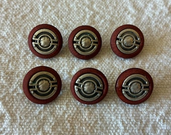 Vintage Brown Metal Accent Buttons 15mm, Retro Sewing Buttons, Decorative Buttons, Unused Old Stock, Vintage Craft Supplies, Set of 6