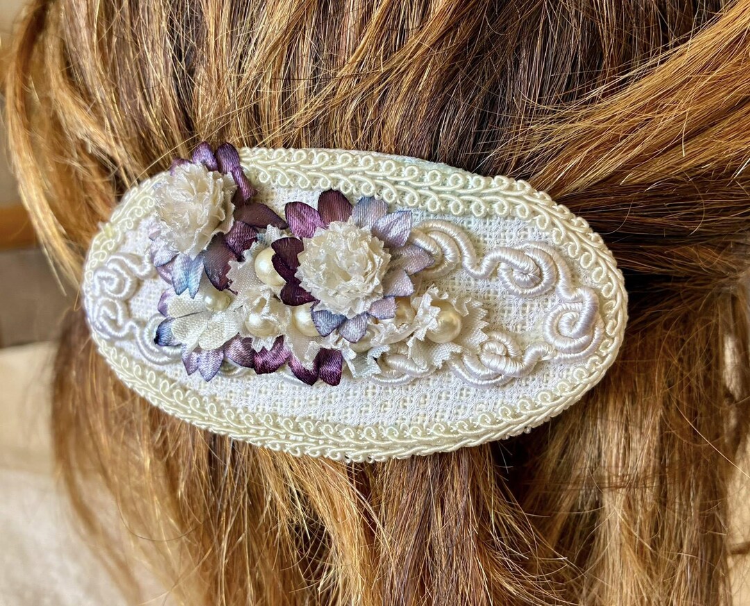 Updo Barette Vintage Romantic Floral Hair Barrette 9.8cm Ivory Clip, Classic Updo ...