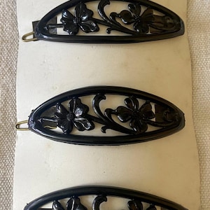 Vintage Delcia Haarspangen-Set, 3er-Set • Große 9,5 cm Haarspangen mit Blumenmuster • Klassische Hochsteckfrisur-Spange, rechteckige Haarspange, paarweise Haarspangen, europäisch
