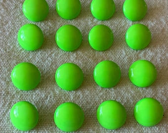 Vintage Green Buttons 16mm, Neon Lime Green Buttons, Retro Sewing Buttons, Unused Old Stock, Vintage Craft Supplies, Set of 16