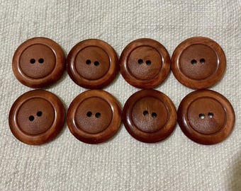 Set of 8 Vintage Brown Orange Buttons 22mm Faux Wood Resin Acrylic Sewing blazer replacement, classic menswear diy, sewing supplies