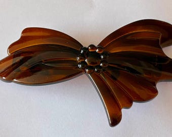 Vintage French Hair Barrette Made in France Amber Leaf Hair Clip Faux Tortoiseshell 116mm Celluloid Style Hair Accessory