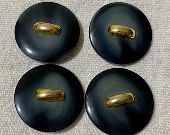Set of 4 Vintage Black & Dark Blue Buttons 28mm – New Old Stock Sewing Buttons – blazer replacement, classic menswear diy, sewing supplies