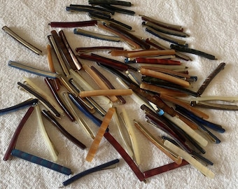 Vintage French Hair Barrettes Pair 6cm | France Hair Clips | Slim 5mm or Wide 10mm | Marbled Acrylic Barrettes