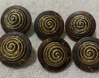 Set of 6 Vintage Buttons 18mm – Gold Spiral Design on Marbled Base – etsy sellers, diy sewing projects, blazer replacement, classic menswear