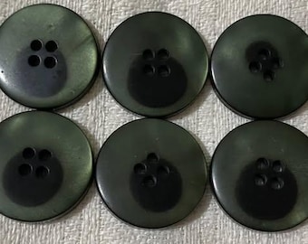 Set of 6 Vintage Dark Green Buttons with Black Center Pattern – 4 Hole Plastic Buttons – blazer replacement, classic menswear diy, sewing