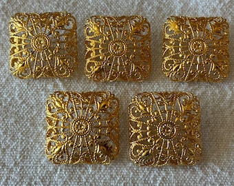 Vintage gold filigree buttons 31mm ornate metal buttons set of 12 sewing buttons jewelry buttons couture buttons retro gold buttons