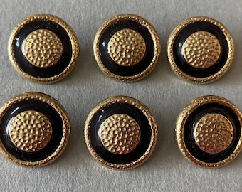Vintage Black and Gold Metal Shank Buttons – 20mm Round Decorative Buttons – Set of 6 – blazer replacement, sewing supplies, classic menswea