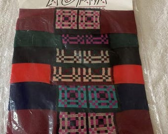 vintage adjustable hair ribbon • woven ethnic fabric • original packaging • new old stock • boho folk hair accessory