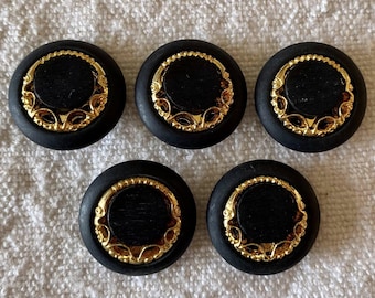 Vintage Black Matte Gold Decorative blazer replacement, sewing supplies, classic menswear diy, Set of 5 For Coat Blazer Jacket Craft Sewing