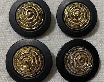 Set of 4 Vintage Black Buttons 23mm with Gold Spiral Design – New Old blazer replacement, classic menswear diy, sewing supplies