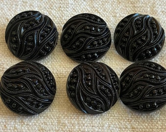 Vintage Black Buttons, Unused Vintage Buttons, Paisley Embossed Buttons, Black Decorative Sewing Buttons, Retro Buttons, 4 Sizes