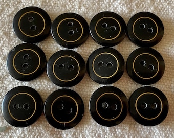 Vintage Black Buttons with Gold Ring – Set of 12 – 14.7mm Two Hole Buttons – Classic Sewing Buttons sewing supplies, etsy sellers, diy sewi