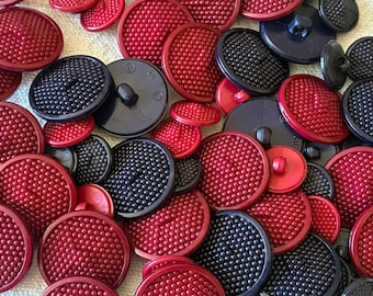 Vintage Burgundy & Blue Buttons, Old Stock Never Used, Textured Round Sewing Buttons, Retro 16mm 25mm Buttons, Set of 6 or 12